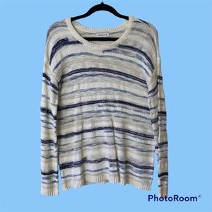 Liz Claiborne Spring Sweater Medium Blue White Neutral Lightweight Soft Like New